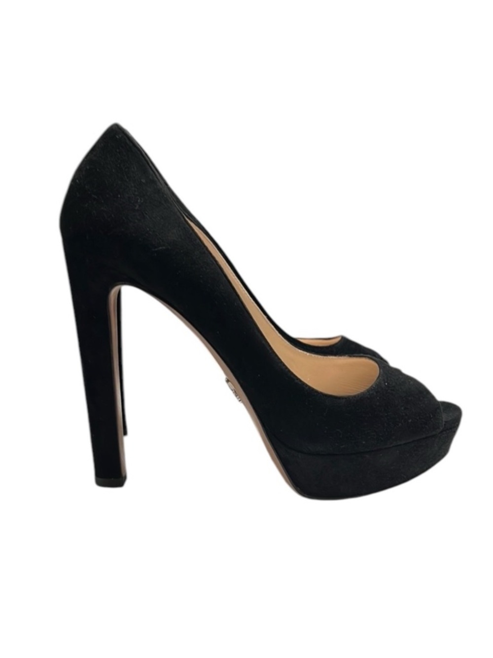 Prada Black Suede Peep Toe Pumps Size 38 - Picture 1 of 10